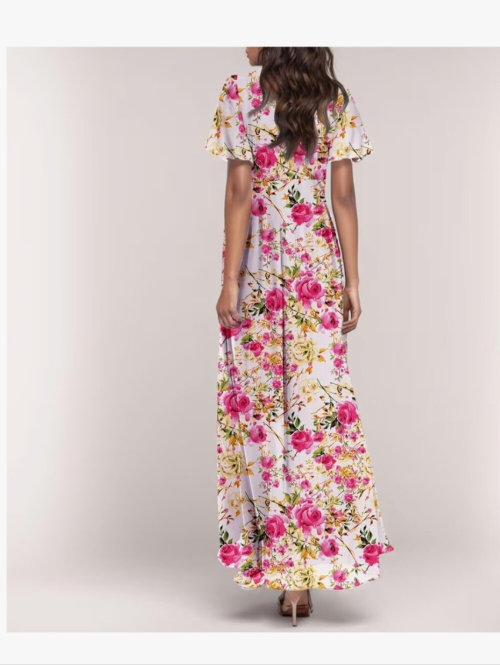 Pink Floral V-Neck Maxi Dress #47 - Picture 3 of 3